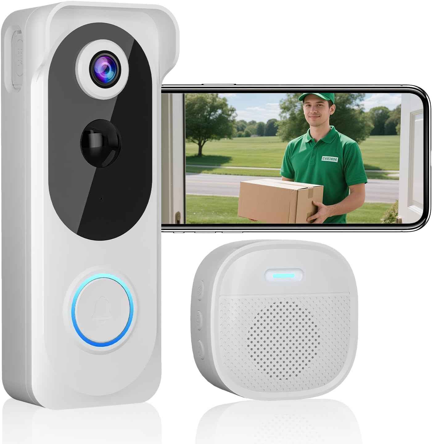 2K Smart WiFi Video Doorbell — Colour Night Vision, No Subscription